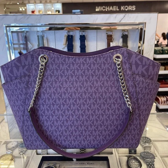 MICHAEL KORS 
Jet Set Travel Lg Signature Chain Shoulder Tote Bag
Dark Purple - Picture 4 of 16